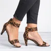 Sandales d'été en cuir léopard pour femmes, chaussures de soirée, escarpins Sexy à talons hauts, léopard, nouvelle collection 2021
