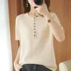 chic oversize summer kint women sweater pullover short sleeve button loose casual kintting female sweater top jumper mujer 210604