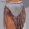 Glitter Long Tassel Saias de Ouro Prata Cristal Diamantes Soltos Ajustável Mulheres Sexy Verão Beach Beach Bikini Mini Saia 210621