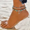 Grânulos do casco do vintage Tartaruga da tartaruga de estrela do mar para mulheres feitos a mão frisado de tornozete Braceletes de jóias do pé