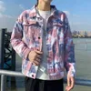 Moda męska szczupła kurtka dżinsowa chmura tie barwnik drukowanie różowy jasnoniebieski trend w całym meczu casual streetwear wiosna jesień płaszcz Mężczyzna x0710