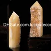 Yellow Calcite Quartz Crystal Cluster Towers Crafts Irregular 4 Sided Natural Druzy Geode Gemstone Mineral Point Obelisk Wand for Reiki Healing and Crystal Grid