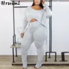 Mode Femmes Vêtements À Manches Longues Topswoman Pantalon Solide Couleur Femme Survêtements Ruché Cordon Plus Taille Ensembles Tricotés 210513