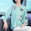 Kvinnors Blusar Shirts Casual Half Sleeve Flower Print Loose Women Oversized Bomull och Linne Toppar Vintage Streetwear Tunika Tees