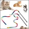 Cat Home Gardencat Toys 3Pcs Funny Stick Pet Toy Rainbow Ribbon Colth Fai da te Thin Colorf Rod Teaser Pole Forniture interattive Drop Delivery 2