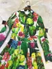 robes de vacances midi fleur tropicale animal imprimé cristal boutons taille haute vert été printemps midi pour les femmes vestidos za 210421