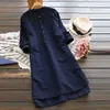 ZANZEA Women Vintage Long Sleeve Solid Mini Dress 2021 Autumn Cotton Linen Shirt Vestido Casual Long Top Blusas Robe Femininas Y0603