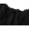 Blusa negra con lazo cruzado de estilo coreano, blusas cortas de encaje con cuello cuadrado Sexy a la moda de verano para mujer, Blusas góticas con volantes 210515