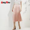 Coréen femmes jupes femme rose décontracté soie longue jupe en Satin Vintage taille haute Midi pour les femmes été 210428