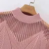 Estate Donna Hollow Mesh Cloth Splicing T-shirt lavorata a maglia Casual femminile manica corta Slim Top T1501 210430