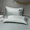 2021 Products Pure Color Embroidered Ice Silk Mat Bed Cover Fitted Sheet Pillowcases 3 Pcs Luxury Bedding Silver Gray