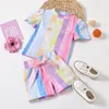 0-24M Summer Toddler Born Baby Girls Vêtements rayés Ensemble Rainbow T-shirt Bow Shorts Tenues Costumes 210515