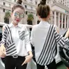 Europa estilo outono moda feminina fora ombro mangas compridas patchwork stripe camisa senhoras camisas blusa tops A3681 210428