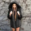 Kvinnors Fur Faux Vinter Varm Kvinnor Jacka med Big Hood Luxury Coats Kvinna Outwear 4XL