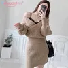 Aelegantmis sexy profundo pescoço profundo mulheres de malha camisola outono inverno grosso quente jumpers senhoras fora de ombro malha Outerwear e saia 210607