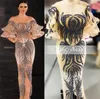 Cristais de luxo brilhantes 2019 vestidos de noite champanhe pura pescoço frisado vestidos de bainha bainha festa formal concurso