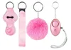 7 Färger Fashion Defense Keychains Set Pompom Alarm Keychain Lipstick Holder and Admband för kvinnliga män självförsvar Keyring