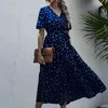 Summer Elegant V-neck Cross Belt Sexy beach long Dress Women Print Flowers Polka-dot strap Ladies boho dress women vestidos 210508