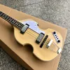 天然木の仕上げHofner BB2 Bass Guitar Violin Body Style Basse最高品質HCT BAJOドイツでデザインされたすべての真珠語チューナーPickguardとTruss Rod Cover