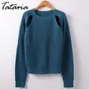 Tataria Sweater Female Knitwear Cold Shoulder For Women Tops Short Ladies Pullovers Spring Knitted Femme Casual 210514