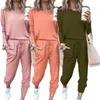 Löpuppsättningar 2021 Lounge för kvinnor Löst tröjor Set 2 Piece Outfits Soft Pyjamas Långärmad träningspass