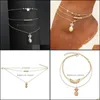 Juvelerwholesale tallhänge anklets pave bling rhinestone 3 lager sommar strand sandaler fot smycken för kvinnor droppleverans 2021 nvxml