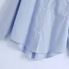 カジュアルな女性ラペルシングルブレストブラウス春秋ファッションレディースオフィス女性シャツ縞模様のポプリントップ210515
