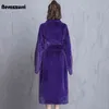 Nerazzurri inverno superdimensionado roxo quente macio macio macio casaco de pele mulheres manga comprida cinto runway solto casual moda coreana 211122