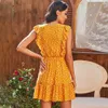 Woman Dress Casual Bohemian Print DOT V-neck Dress for Summer Sleeveless Elegant Princess Wedding Party Women A-LINE Dresses 210712