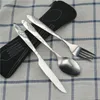 Akşam yemeği setleri 3pcs/7pcs Set Taşınabilir Baskılı Paslanmaz Çelik Kaşık Çatal Biftek Bıçağı Seyahat Serletme Takımı Torbalı