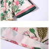 PERHAPS U Pink Flower Print Mini Short Dress Summer Lace-up Bow Collar Zipper Short Sleeve D1637 210529