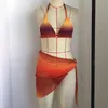 Peachtan Sexy String Bademode Weibliche Print Bikini 2021 Dreieck Badeanzug Frauen Rock Mesh 3 Stück Set Micro Badeanzug Neue x0522