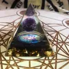 ORGONITE PYRAMID 60 MM Ametyst Kryształowa Kula z Obsidian Natural Cristal Stone Orgone Energy Healing Reiki Chakra Multiplier 210318