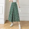 Surmiitro wide poot lange geplooide rok broek vrouwen zomer koreaanse stijl chiffon bloemen print hoge taille broek vrouwelijke 210712