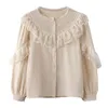 Blusas Femininas Womens Tops and Blouses Ladies Cotton Linen Blouse Solid Lace Cardigan Women Shirts 8049 50 210508