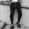 Pantaloni cargo neri Pantaloni hip-hop da uomo Pantaloni larghi Harem Pantaloni multi-tasca a nastro Pantaloni casual streetwear sportivi da uomo 210616