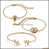 Bracelets Mode 3Pcs / Set Bracelet Bracelet En Métal Femmes Chat Mignon Fée Classique Lumière Jaune Or Couleur Bracele Pour Bijoux Drop Livraison 2021