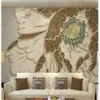 Atmospheric Chinese style peony wallpapers embossed light luxury sofa TV background wall