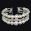 Elegant trendig Kvinnors / Tjejs silverpläterad Pearl Rhinestone Cuff Bangles Crystal Armband Bangles Smycken Gift Q0719