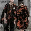 GONTHWID Creative Print Tie Dye Tees Shirts Streetwear Men Summer Harajuku Hip Hop Casual Short Sleeve Tshirts Tops Orange Black 210319