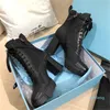 2021 Designer Vrouw Mode Laarzen Leer en Nylon Stof Booties Dames Enkel Biker Australië Winter Sneakers Maat US 4-10 5565