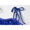 Elegant sexig velour spaghetti strap klänning kvinnor bandage lacing up trä öron ruffles mini party sling mode 210429