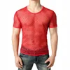 Geel Mesh See Through Tshirt Mannen Sexy Korte Mouw Fishnet Transparante Tee Shirt Homme Hip Hop Streetwear Tops Tees 210707