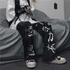 QWEEK Japanese Anime Print Sweatpant Vintage Streetwear Oversize Wide Leg Pants Jogging Casual Trousers Female Mall Goth 210721