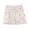 Print A Line Skirts Women Summer Button Pleated Mini Lady High Waist Work Casual Short Bottoms Jupe Femme 210508