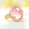 100 925 Stering Silver Color Rose Quartz Rings For Women Natural Pink Crystal Wedding Band Diamond Ring Luxury Fine Jewelry Clust6565769