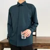 Camisas de cortinas de moda coreana para homens cor sólida manga comprida gelo seda esperta casual confortável botão para cima camisa 220309