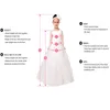 Robes de fleur de la princesse Pink Tull Robes de la fille de la fille en arrière