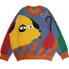 Harajuku BF Luźne Miękkie Zimowe Design Kobiety Sweter Swetry Z Długim Rękawem Cartoon Psy Kolor Blok Wysokiej Jakości Knitwear Topy 210922