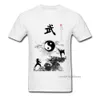 Yin Yang Kung Fu Chinesische Traditionelle Wassertinte Malerei Männer Weißes T-Shirt Kurzarm Baumwolle T-shirt Einzigartiges Design 210629